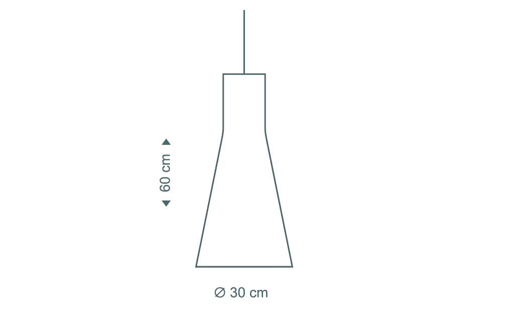 Die Secto 4200-Pendelleuchte ist 60 cm hoch und hat einen Durchmesser von 30 cm