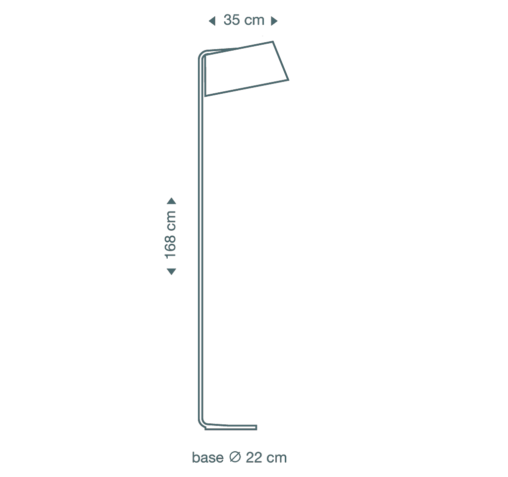 Die Owalo 7010-Stehleuchte von Secto Design ist 168 cm hoch, 35 cm tief und hat einen Sockeldurchmesser von 22 cm. 