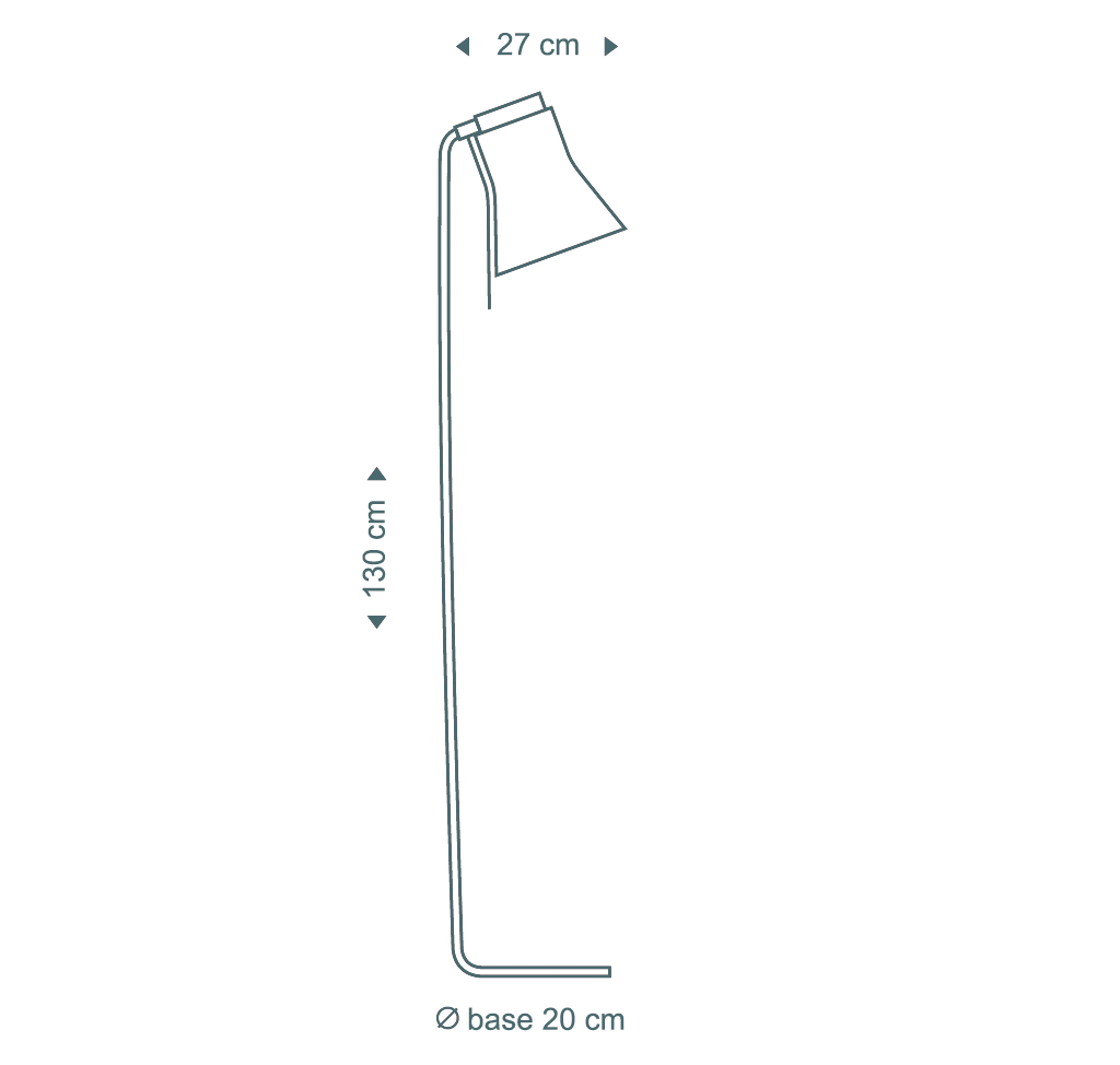 Die Petite 4610-Stehleuchte von Secto Design ist 130 cm hoch, 28 cm tief und hat einen Sockeldurchmesser von 20 cm. 