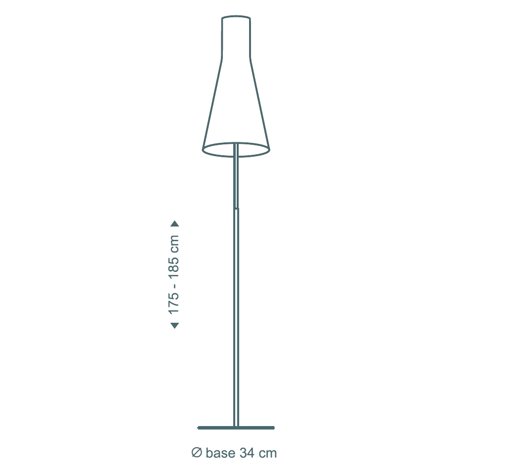 Die Secto 4210-Stehleuchte ist 175–185 cm hoch und der Sockel misst 34 cm.