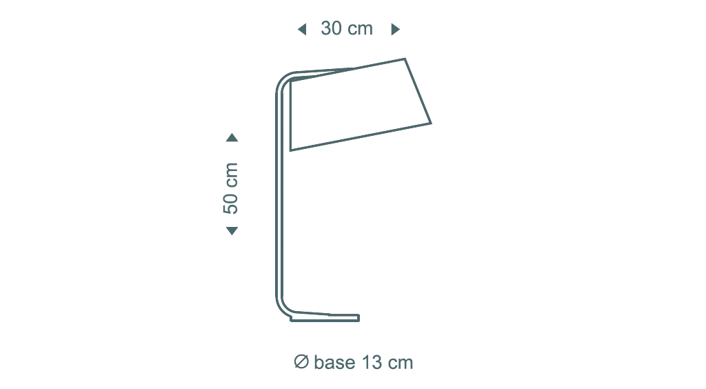 Die Owalo 7020-Tischleuchte von Secto Design ist 50 cm hoch, 30 cm tief, 7 cm breit und hat einen Sockeldurchmesser von 13 cm. 