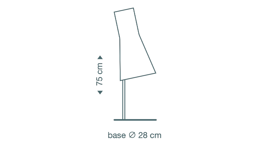 Die Secto 4220-Tischleuchte ist 75 cm hoch und hat einen Durchmesser von 25 cm.