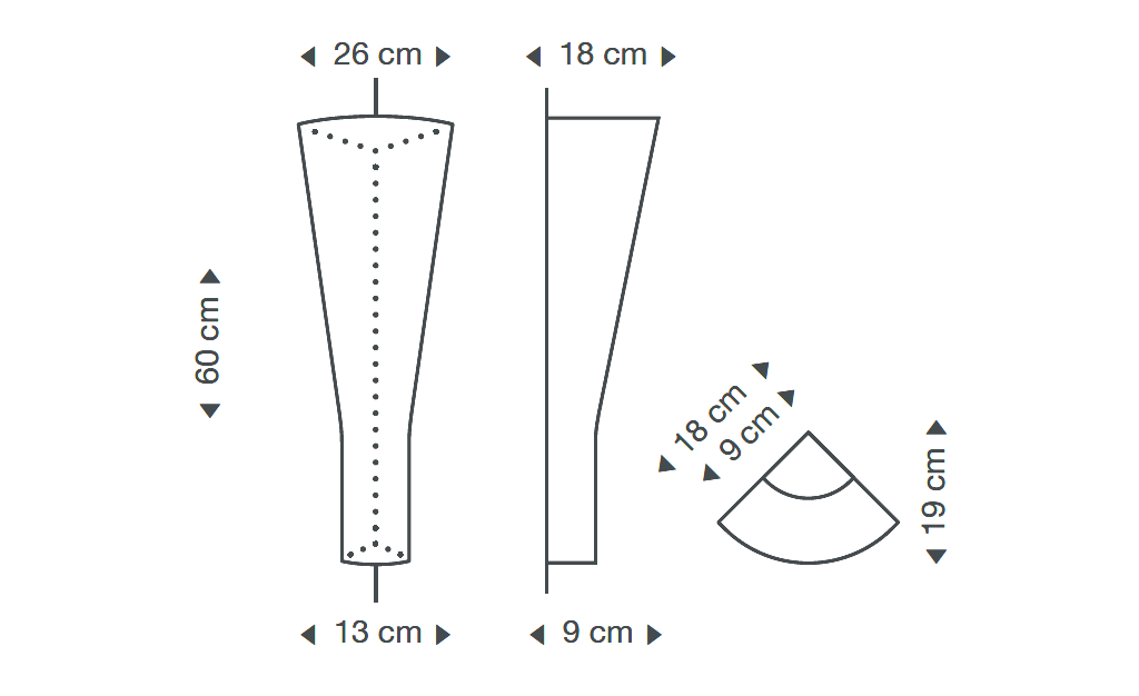 Die Secto 4236-Eckleuchte ist 60 cm hoch und hat einen Durchmesser von 26 cm.