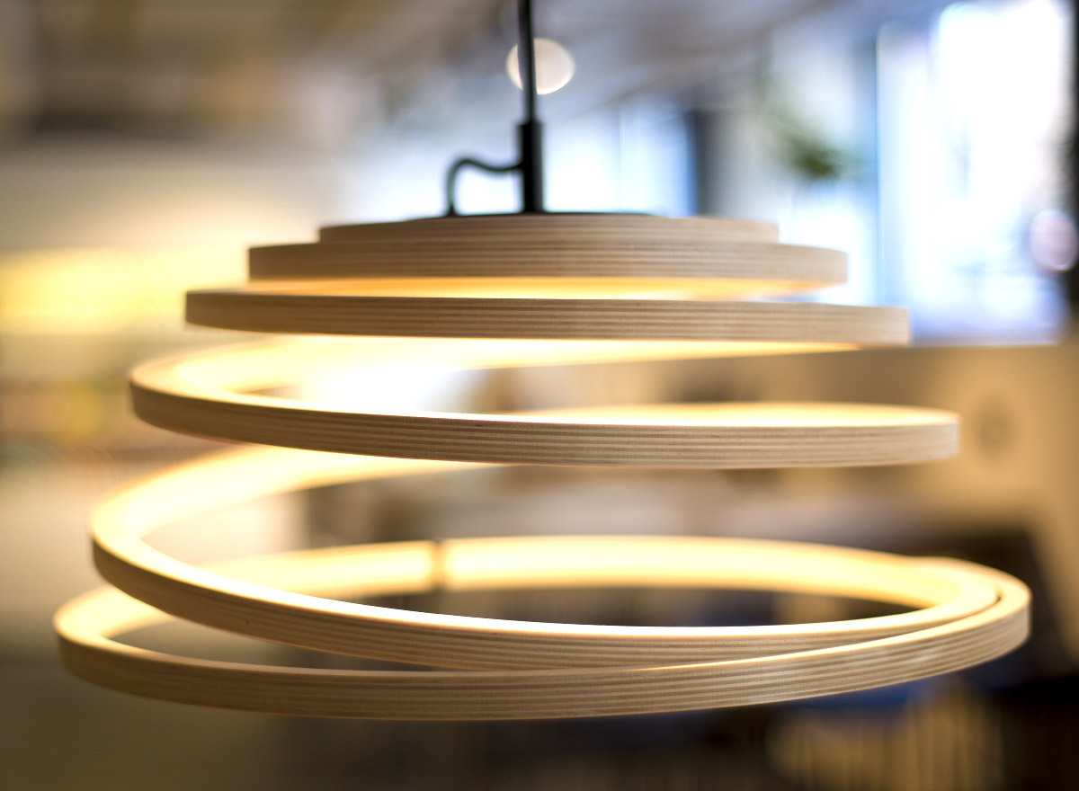 The playful Aspiro spiral lamp in a restaurant.