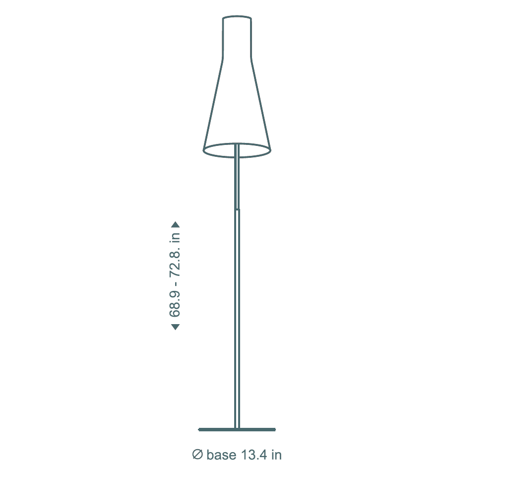 Secto 4210 floor lamp is 68.9–72.8 in high and its base is 13.4 in.