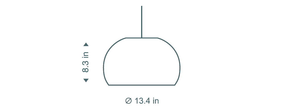 Secto Design Atto 5000 pendant lamp is 8.3 in high and its diameter is 13.4 in. 