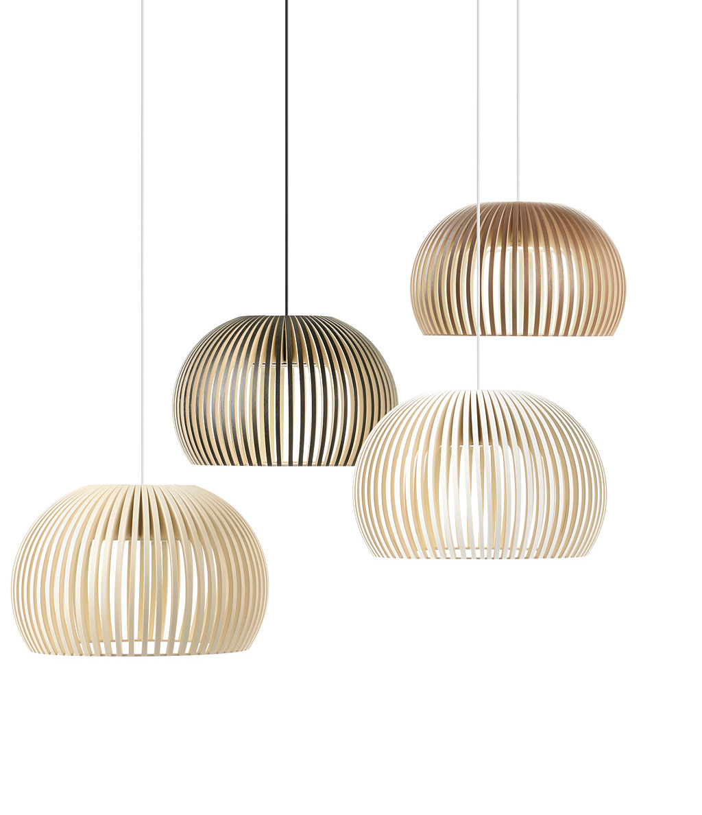 Secto Design Atto 5000 pendant lamp is available in four colours: birch, walnut, black and white.