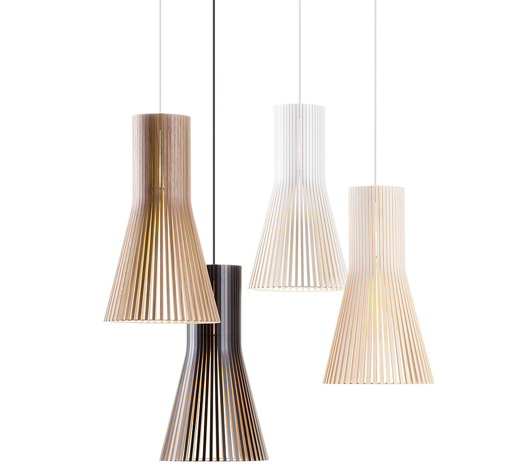 Secto Small 4201 pendant lamp is available in four colours: birch, walnut, black and white. 