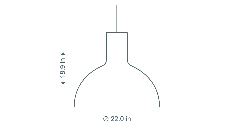 Secto Design Victo 4250 pendant lamp is 18.9 in high and its diameter is 22 in.