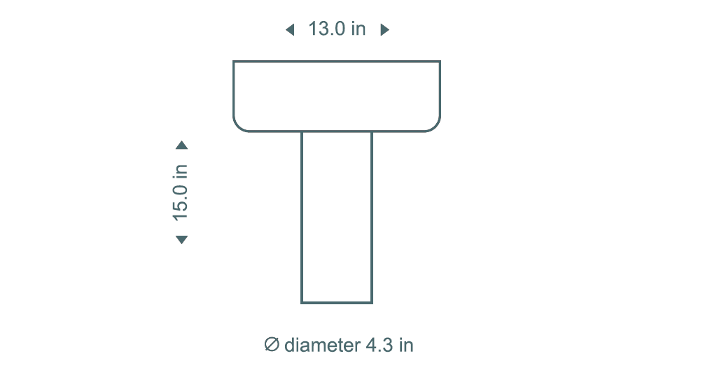 Secto Design Teelo 8020 table lamp is 15 in high, 13 in wide, and its diameter is 4.3 in.