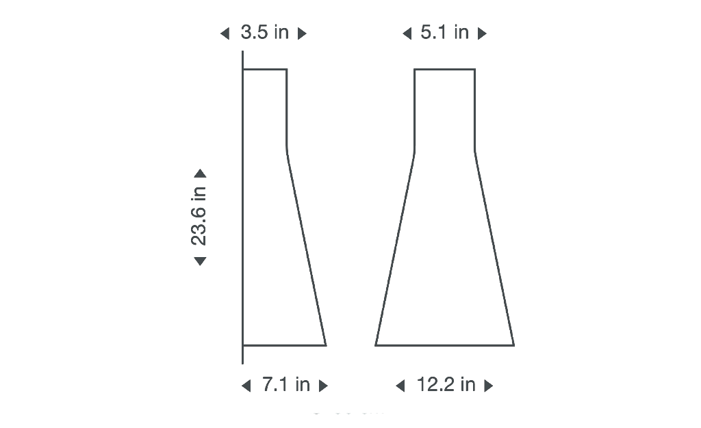 Secto 4230 wall lamp is 23.6 in high and its width is 5.1–12.2 in.