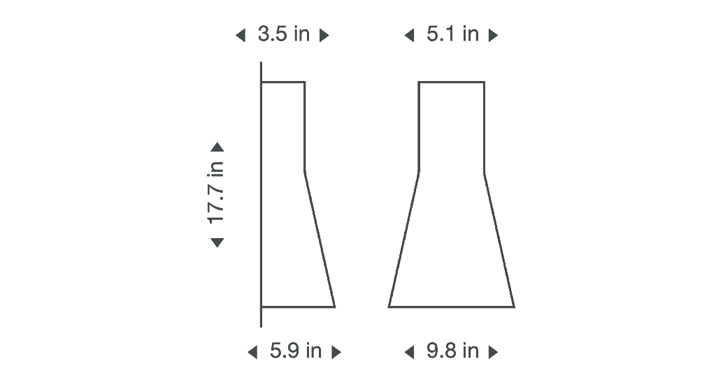 Secto Small 4231 wall lamp is 17.7 in high and its width is 5.1–9.8 in.