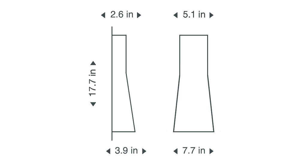 Secto Small 4231a wall lamp is 17.7 in high and its width is 5.1&ndash;7.7 in.