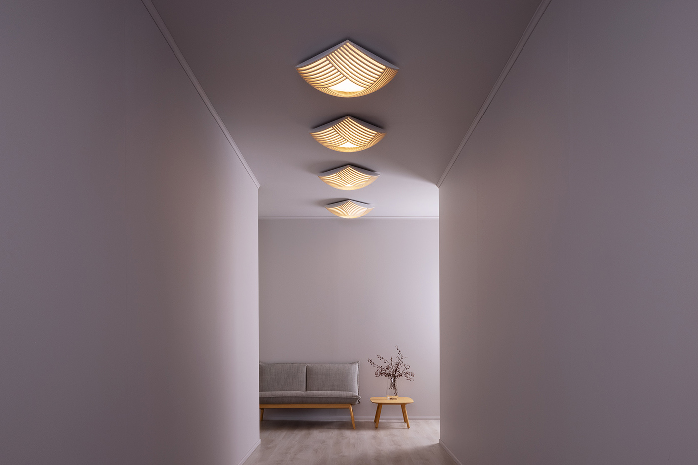 Ceiling lamps in a corridor.