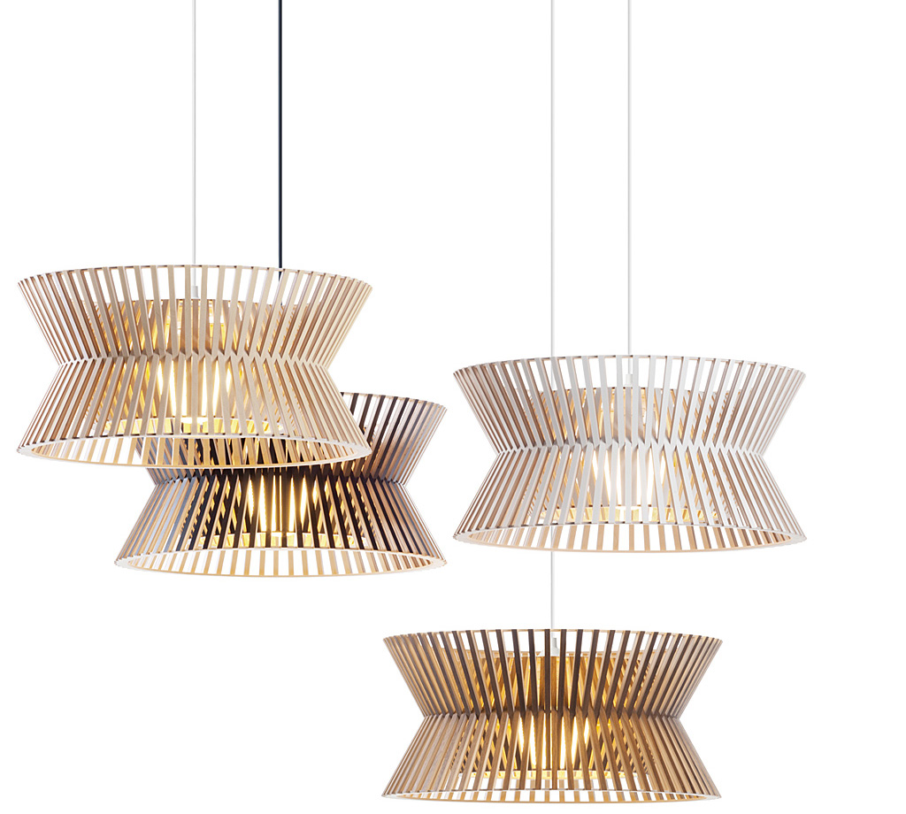 Secto Design Kontro 6000 pendant lamp is available in four colours: birch, walnut, black and white.