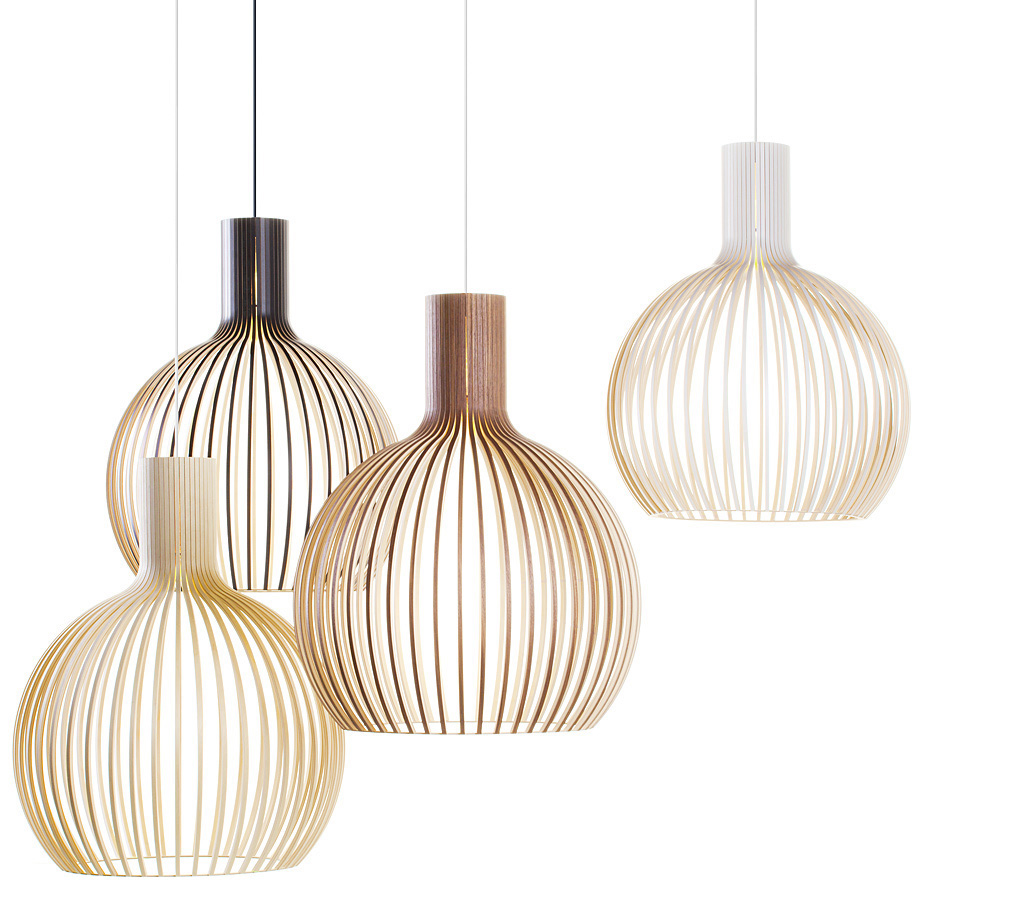 Secto Design Octo 4240 pendant lamp is available in four colours: birch, walnut, black and white.