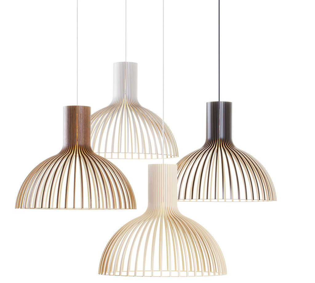 Secto Design Victo 4250 pendant lamp is available in four colours: birch, walnut, black and white.