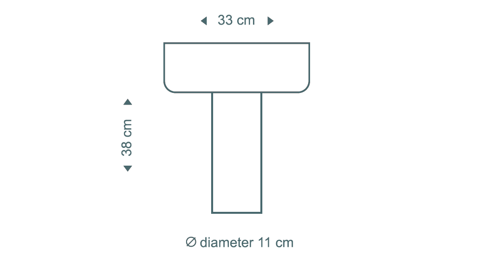 Secto Design Teelo 8020 table lamp is 38 cm high, 33 cm wide, and its diameter is 11 cm.