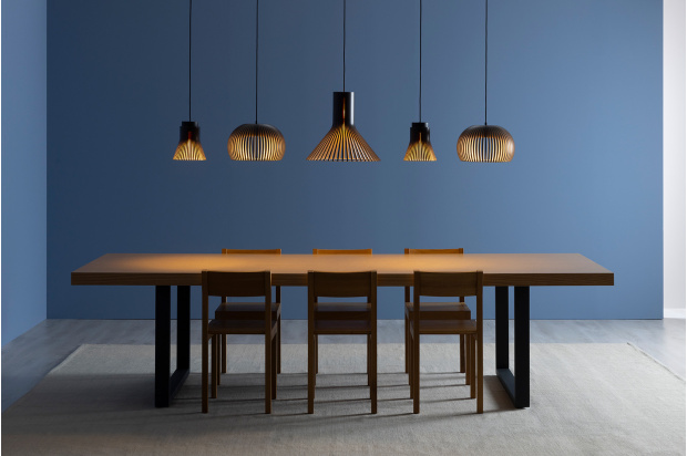Petite 4600   Atto 5000   Puncto 4203   Pendants in a row above a dining table
