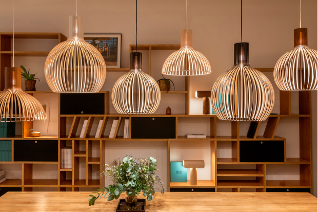 Victo 4250   Victo Small 4251   Teelo 8020 table  Octo 4240   Octo Small 4241   Secto Design Showroom.   Paris, France.   Photo by Agathe Tissier.