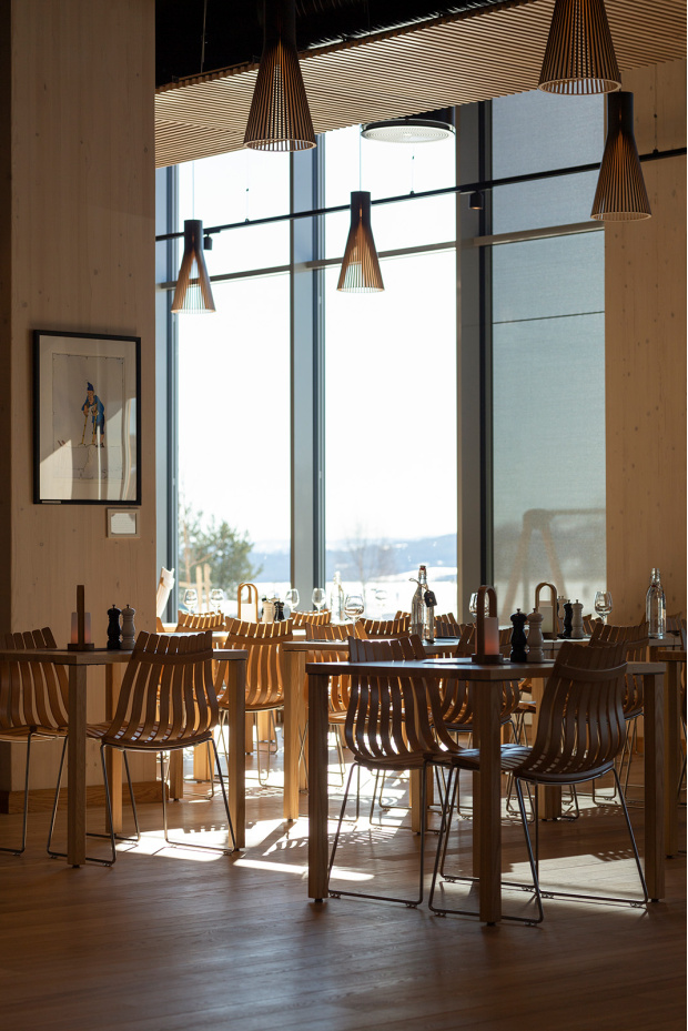 Secto 4200 Wood Hotel, Mjørsårnet. Brumunddal, Norway. Architecture by Voll Arkitekter. Photo by Julianne Liekanger.