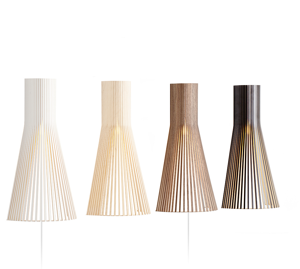 Secto 4230 wall lamp is available in four colours: birch, walnut, black and white.