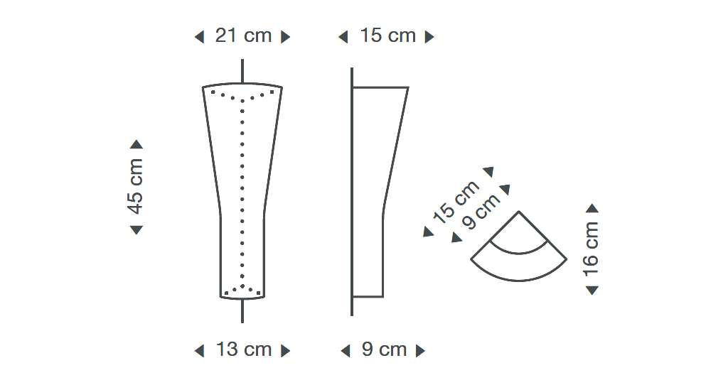 Secto 4237 corner lamp is 45 cm high and its width is 21 cm.